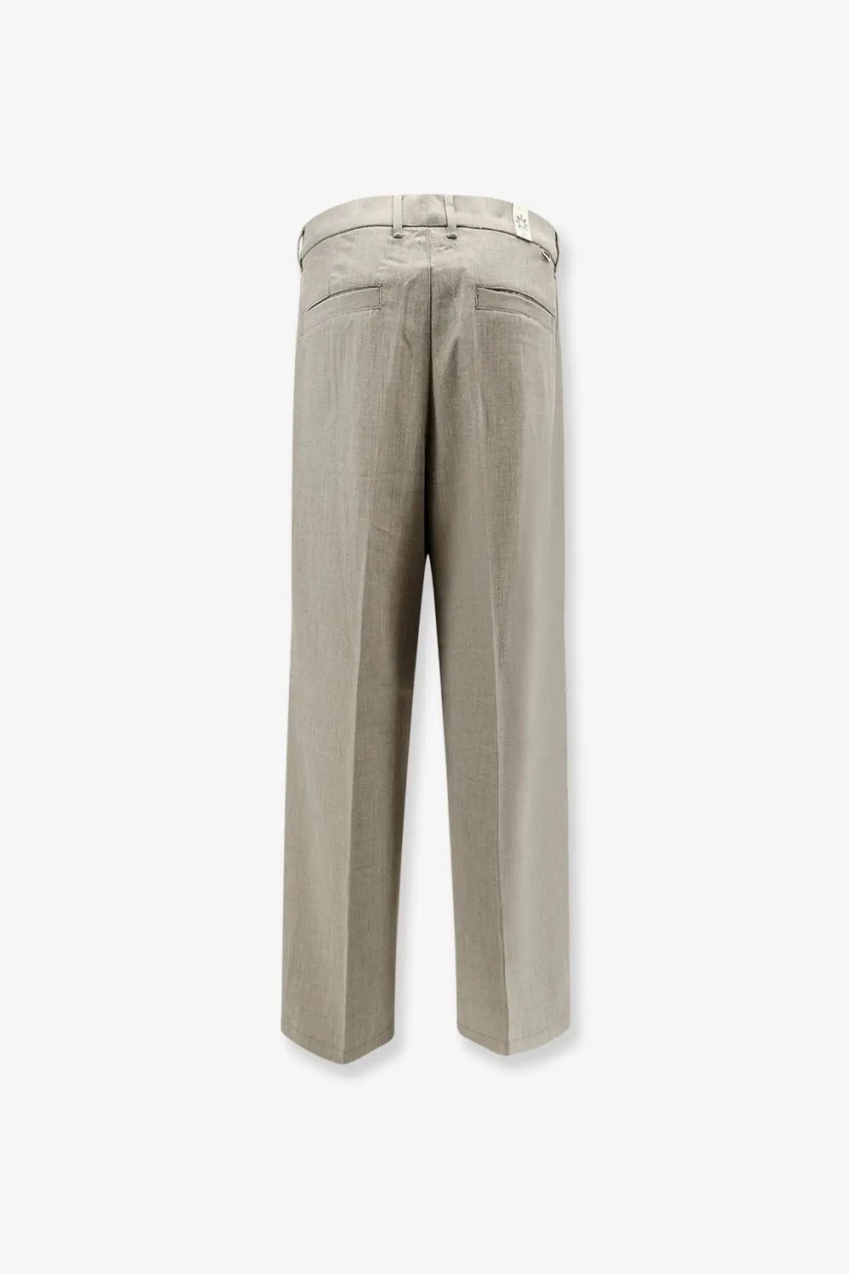 Beige linen Woodbird men’s viscose blend trousers with straight-leg cut and subtle back pleats shown from the back side