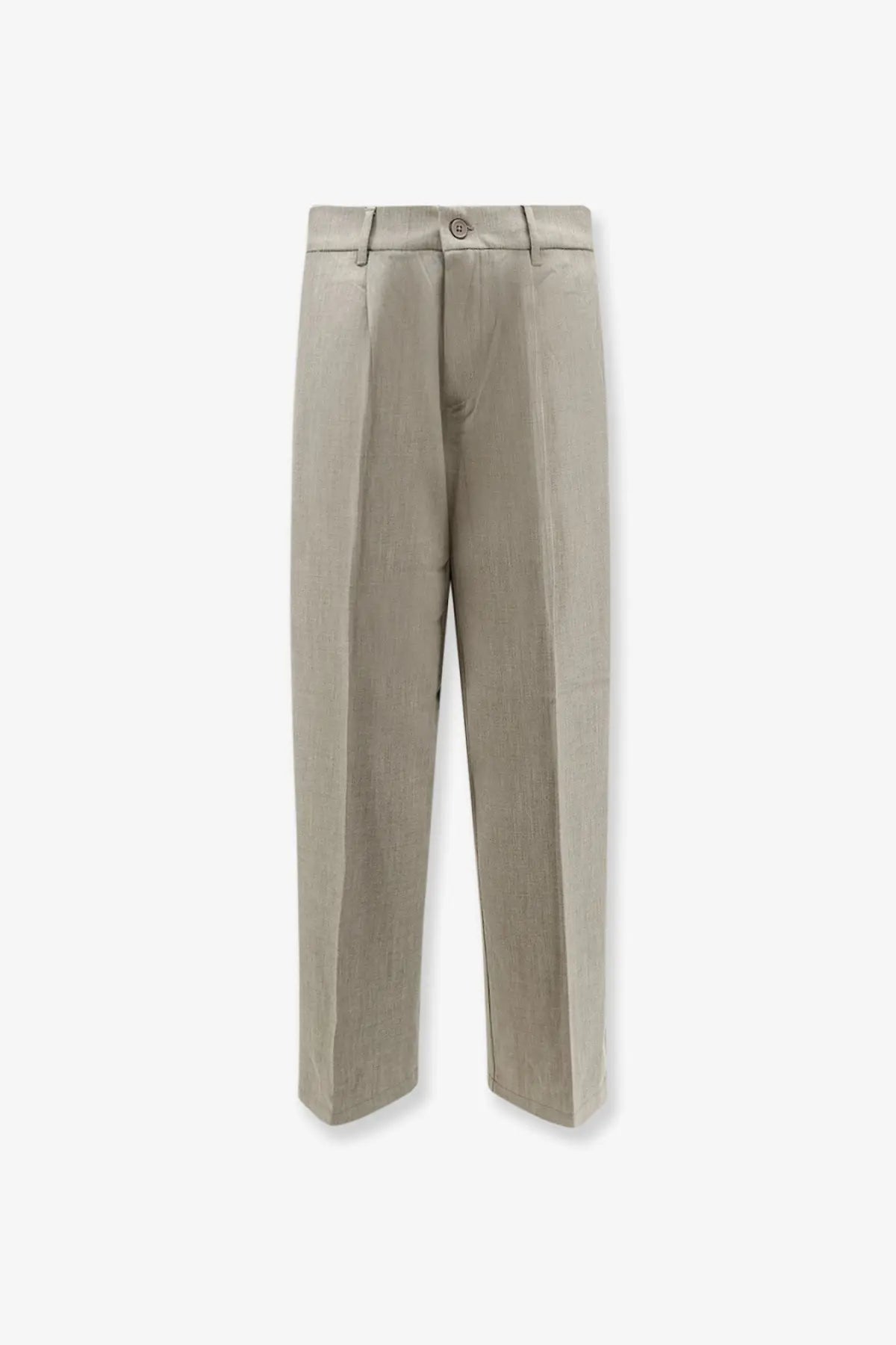 Beige linen Woodbird men’s viscose blend trousers with tailored fit and subtle waist pleats front view