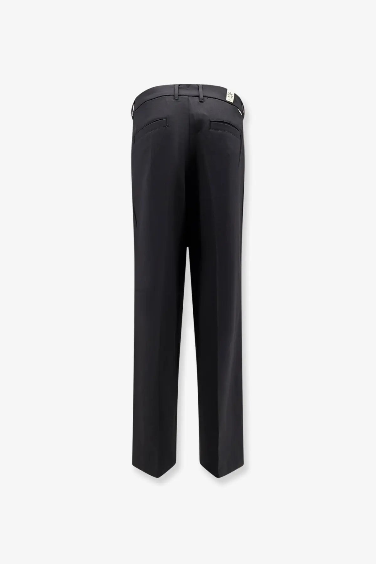 Black tailored woodbird men’s viscose blend trousers with sleek straight-leg cut and subtle back pleats visible in back view