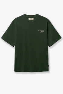 Woodbird men’s wbbaine organic cotton shirt green oversized dark green crew neck with small white chest graphic print