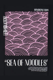 Woodbird men’s wbbaine sea organic cotton black t-shirt with pink black wave pattern and hongkong 1984 text
