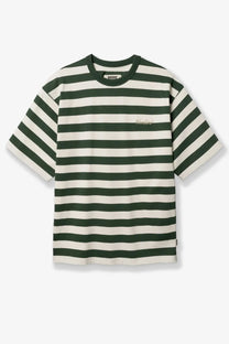 Woodbird men’s wbbeam stripe tee organic cotton shirt in dark green and off-white with embroidered logo on chest