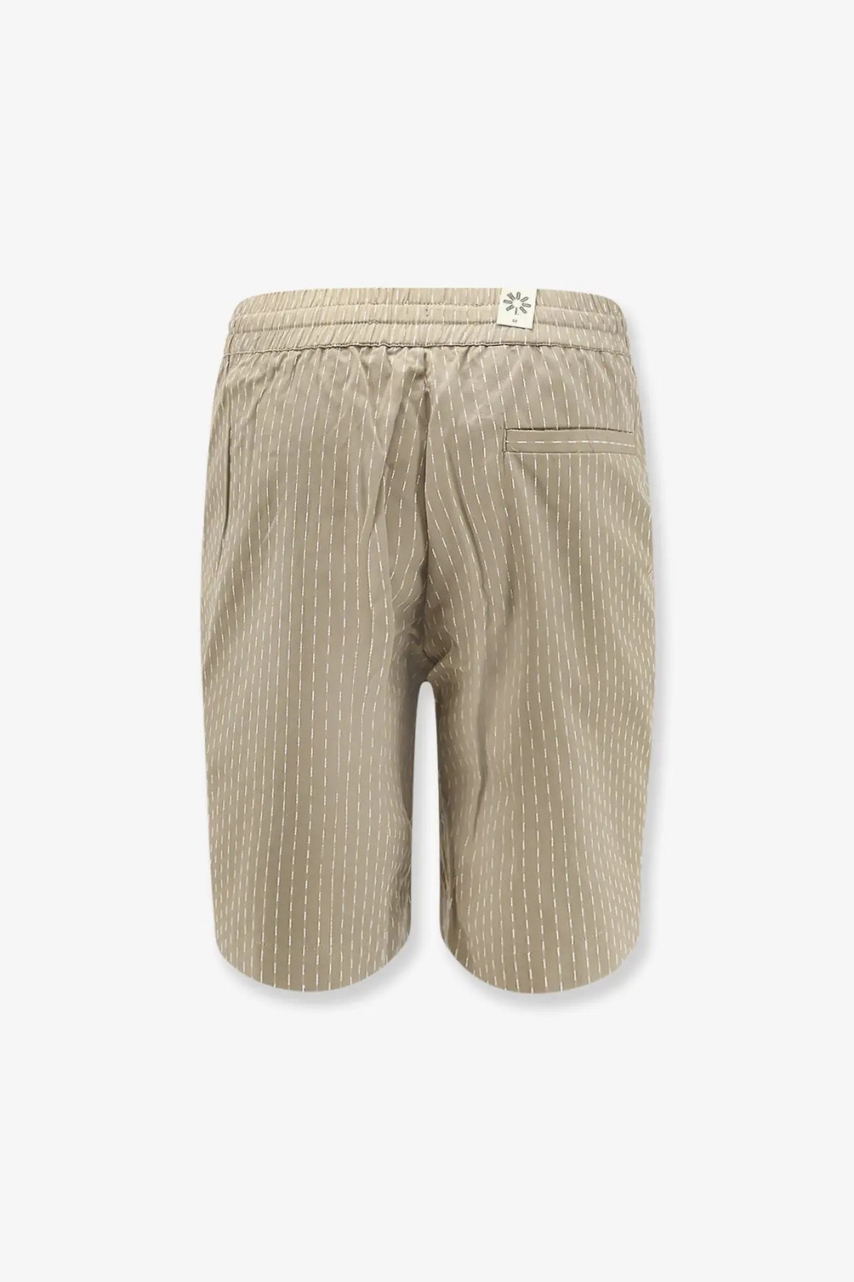 Woodbird men’s cotton bermuda shorts in beige with fine white pinstripes and an elastic waistband