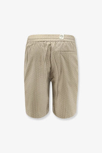 Woodbird men’s cotton bermuda shorts in beige with fine white pinstripes and an elastic waistband