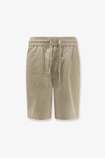 Woodbird men’s wbbommy cotton bermuda shorts in beige with subtle white pinstripes and a matching drawstring waistband