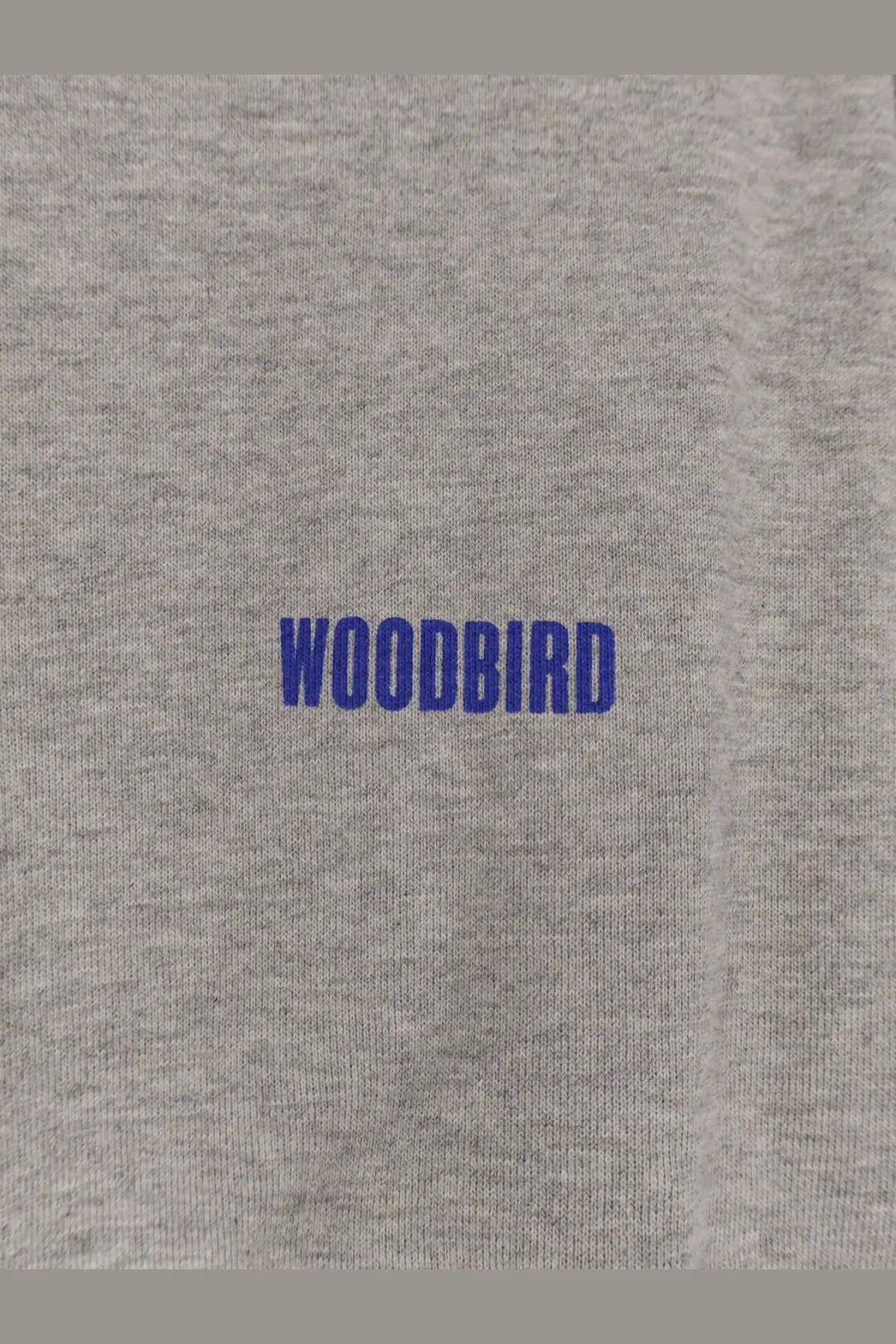 Woodbird men’s wbcane lion gray cotton t-shirt with bold blue woodbird logo embroidered on the chest