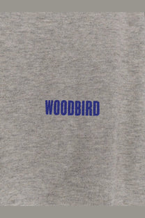 Woodbird men’s wbcane lion gray cotton t-shirt with bold blue woodbird logo embroidered on the chest
