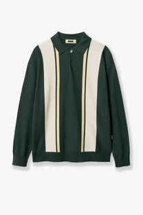 Woodbird men’s wbdom grand polo cotton shirt in dark green and cream stripes with ribbed collar cuffs and hem