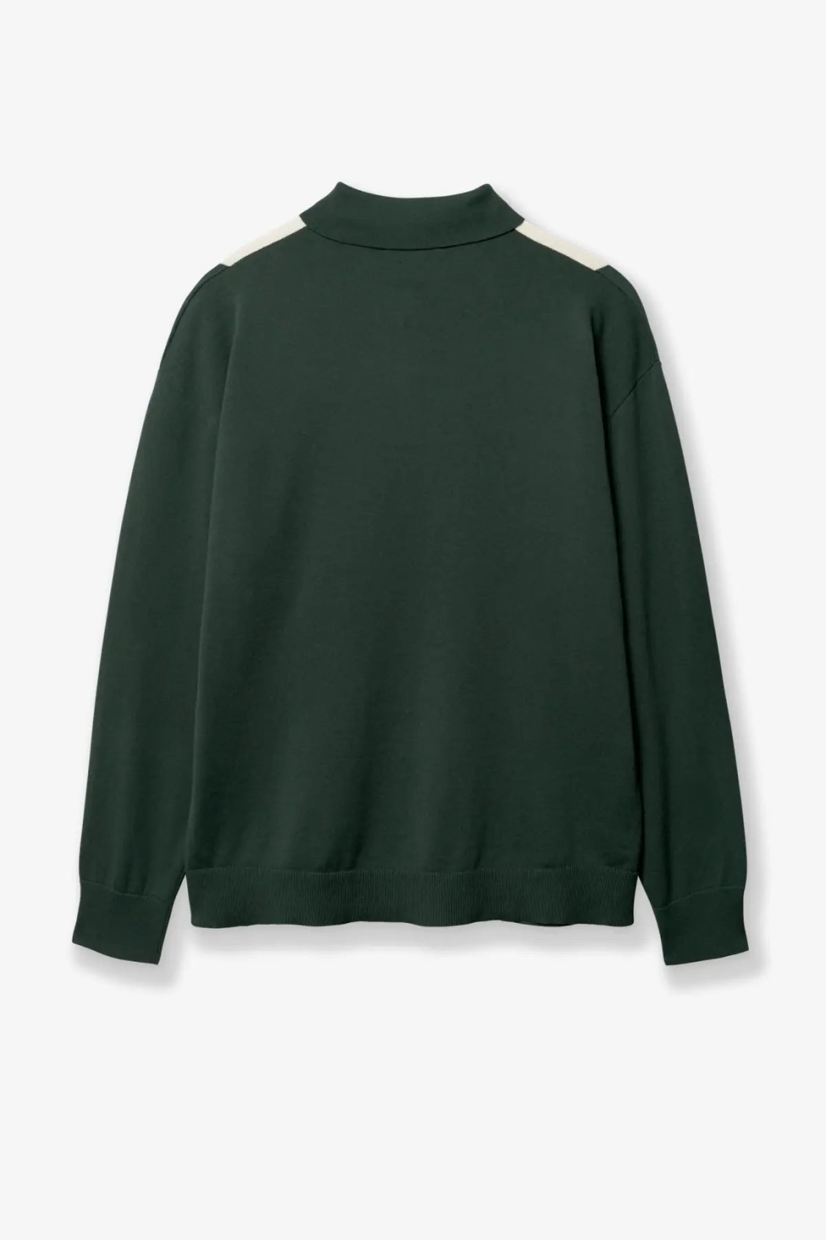 Woodbird men’s green cotton polo shirt with dark green knit fabric and white shoulder panels featuring ribbed collar and cuffs