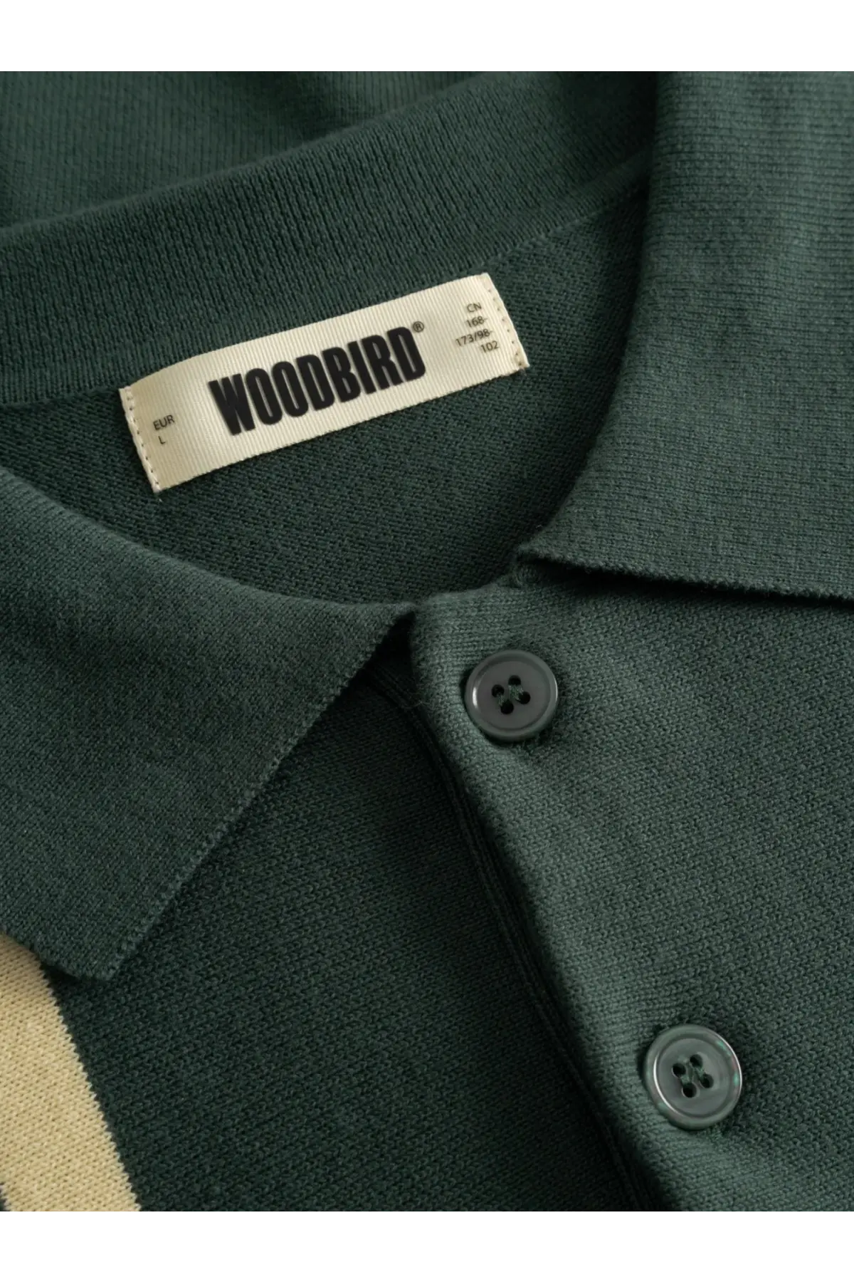 Woodbird men’s wbdom grand green polo shirt made of dark green wool blend with ribbed collar and matching buttons