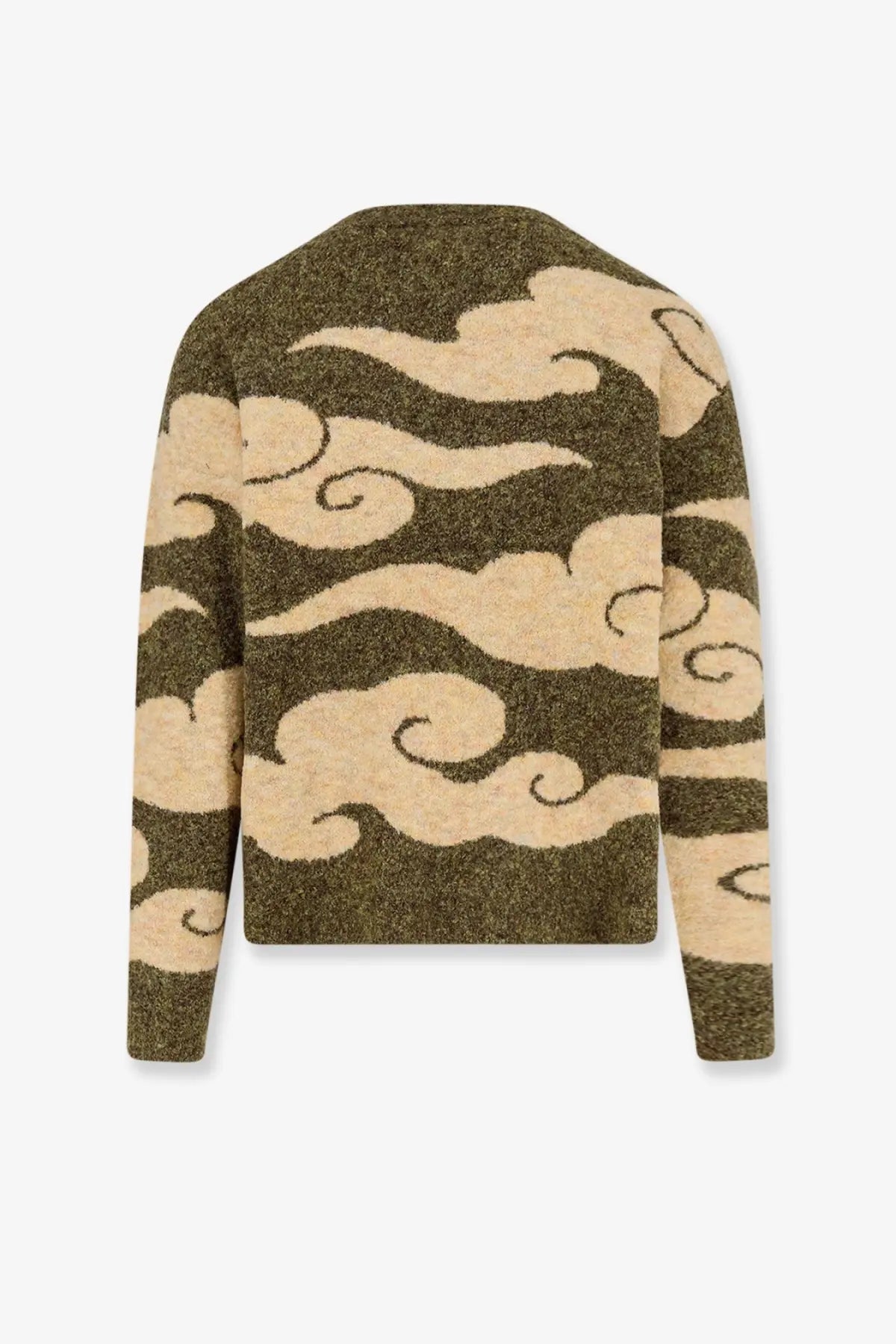 Woodbird men’s wbkoon cloud cardigan in olive green and cream with textured fuzzy knit fabric