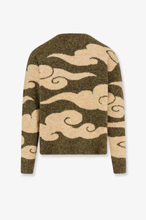 Woodbird men’s wbkoon cloud cardigan in olive green and cream with textured fuzzy knit fabric