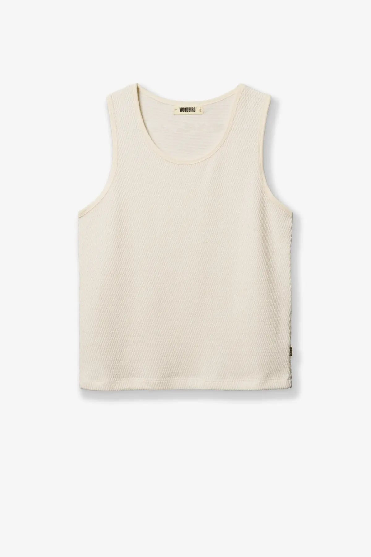Woodbird men’s wblung viscose blend tank top white cream ribbed knit with round neckline and side seam detail