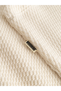 Cream-colored textured knit blanket with visible woodbird brand tag paired with woodbird mens wblung viscose blend tank top white