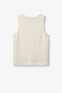 Cream-colored sleeveless woodbird men’s wblung viscose blend tank top with textured woven fabric and rounded neckline