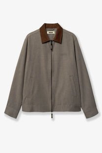 Woodbird men’s wbpon gray wool-blend bomber jacket with brown corduroy collar and front zipper closure