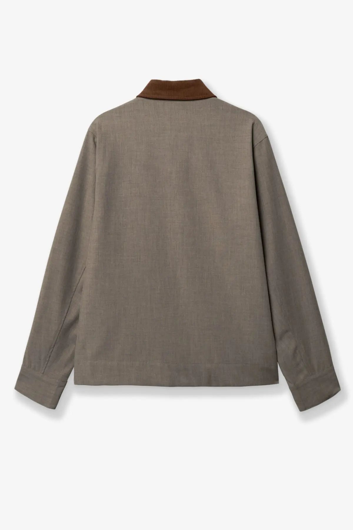 Woodbird men’s wbpon jacket in viscose blend beige with muted olive green linen body and contrasting brown collar