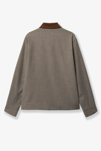 Woodbird men’s wbpon jacket in viscose blend beige with muted olive green linen body and contrasting brown collar