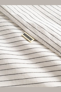 Woodbird men’s wbwang linen and cotton blend shirt white with fine black vertical stripes and cream woodbird tag