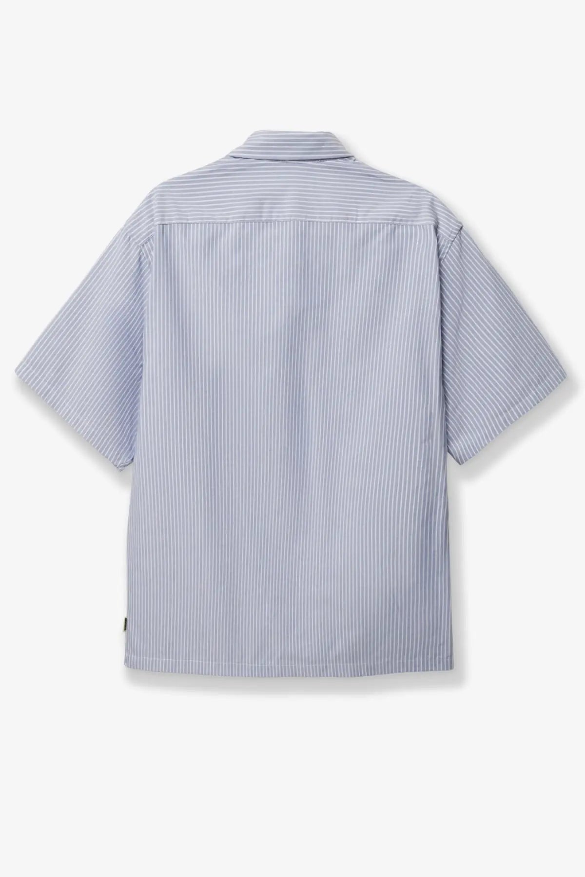 Woodbird mens wbwang ox flower striped cotton shirt in light blue and white vertical stripes with short sleeves and classic collar
