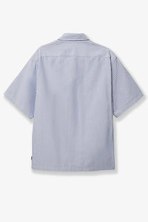 Woodbird mens wbwang ox flower striped cotton shirt in light blue and white vertical stripes with short sleeves and classic collar