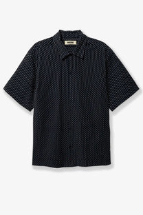 Woodbird men’s wbwang shiko cotton shirt blue in black with fine white vertical pinstripes and short sleeves