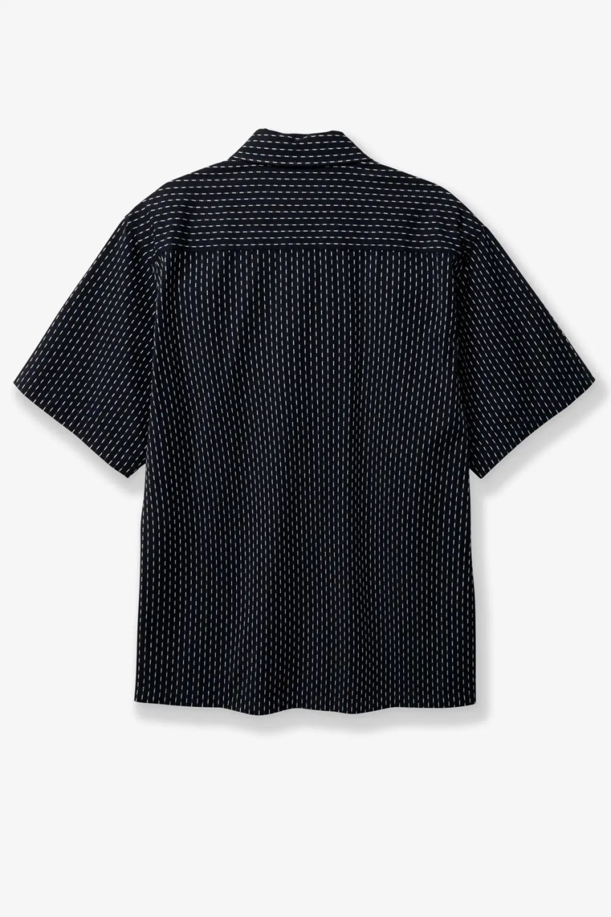 Woodbird men’s wbwang shiko blue cotton shirt with black short sleeves and subtle white vertical pinstripes