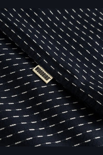 Woodbird mens wbwang shiko cotton shirt in dark navy with white dotted lines and a small beige brand tag