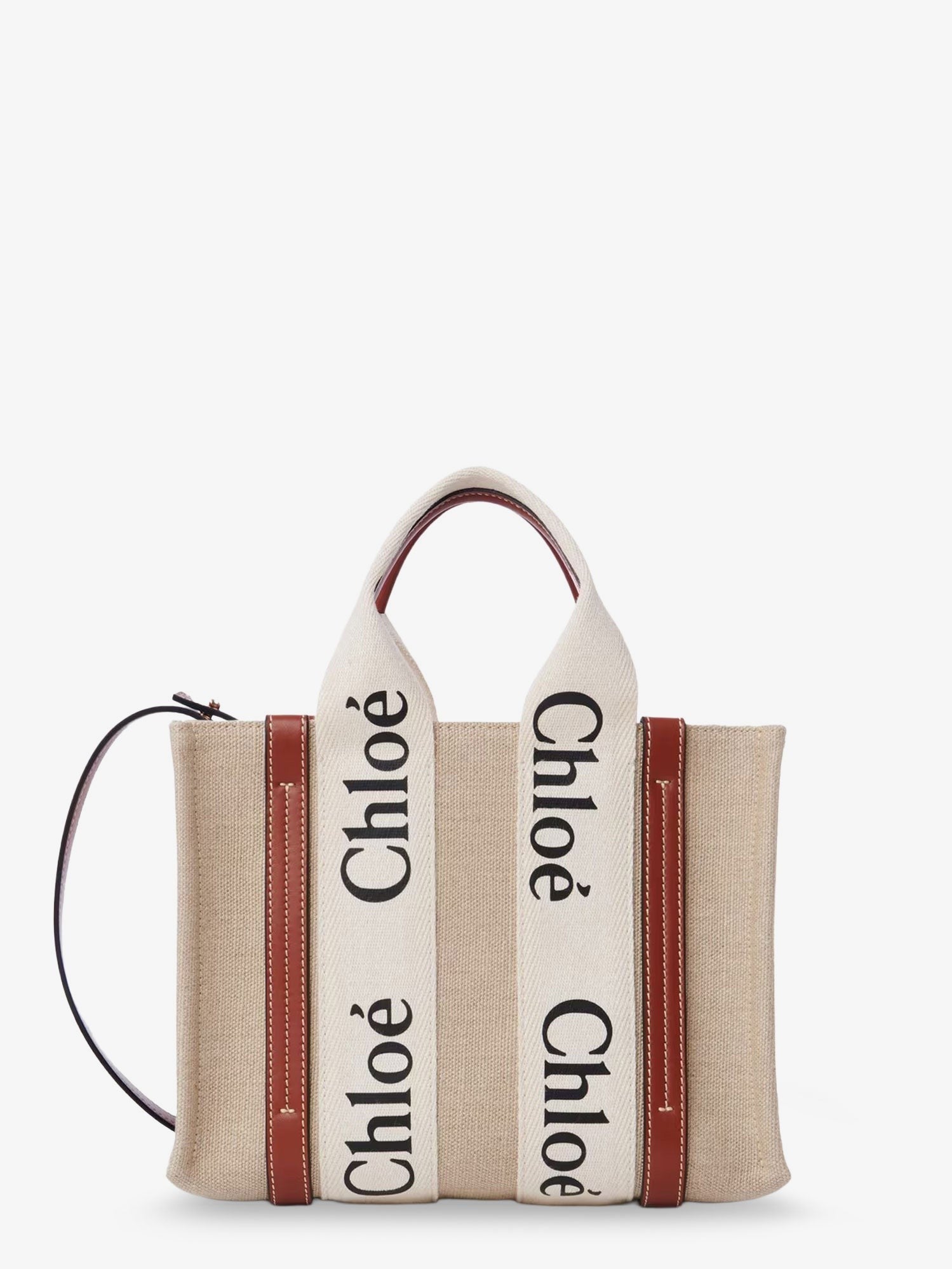 Chloé Women's Woody Linen and Leather Tote Bag White