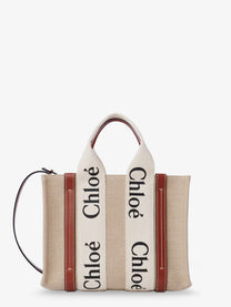 Chloé Women's Woody Linen and Leather Tote Bag White