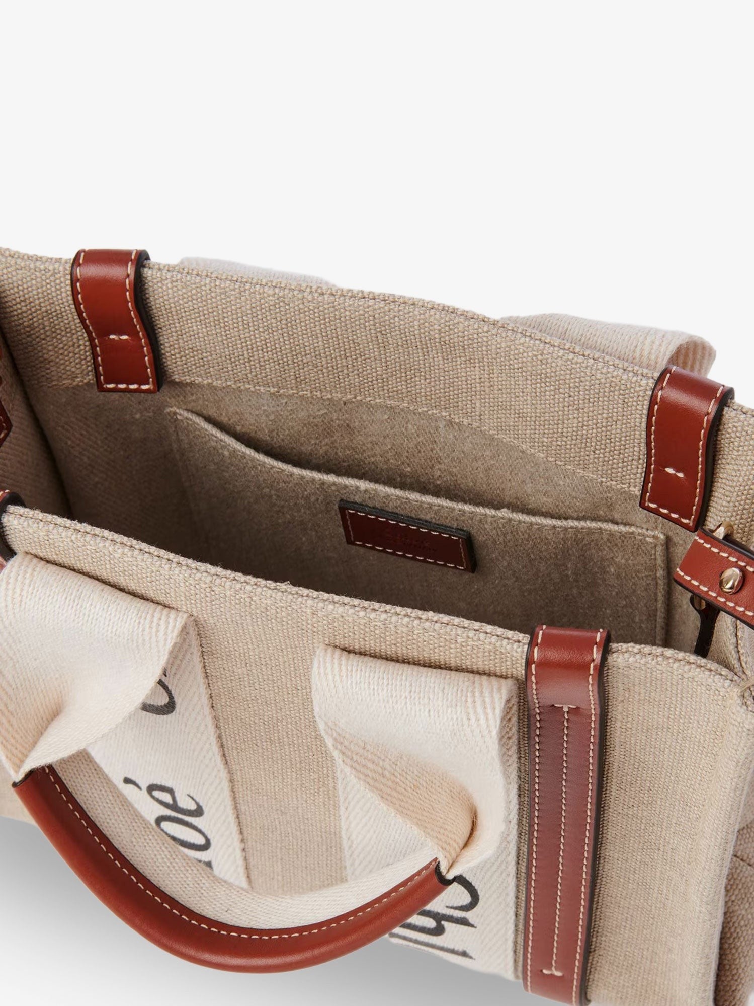 Chloé Women's Woody Linen and Leather Tote Bag White
