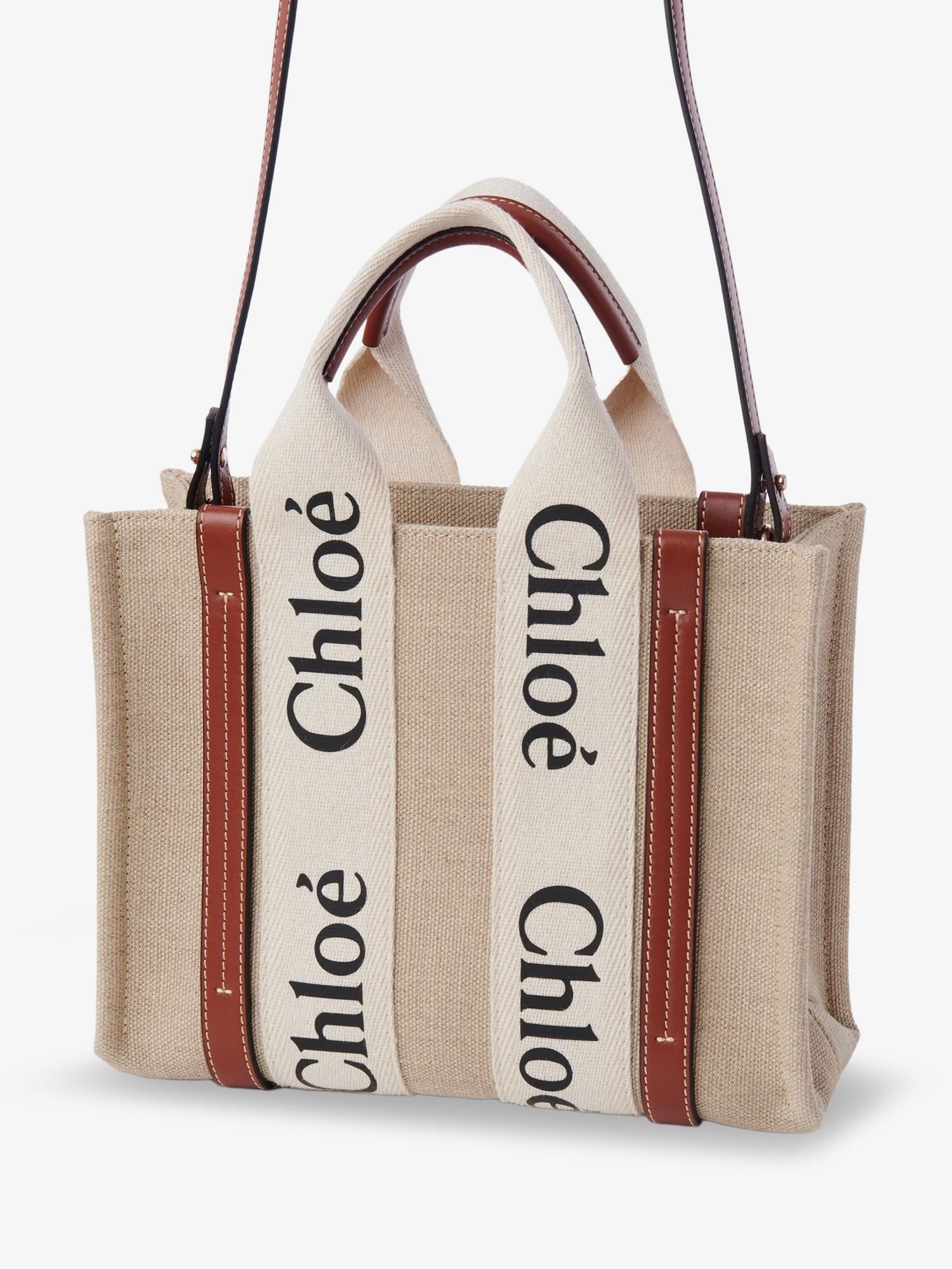 Chloé Women's Woody Linen and Leather Tote Bag White