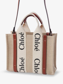 Chloé Women's Woody Linen and Leather Tote Bag White