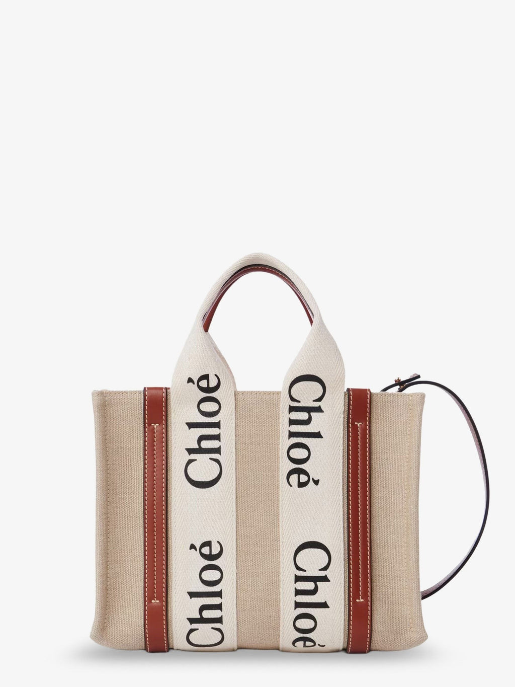 Chloé Women's Woody Linen and Leather Tote Bag White