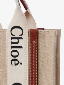 Chloé Women's Woody Linen and Leather Tote Bag White