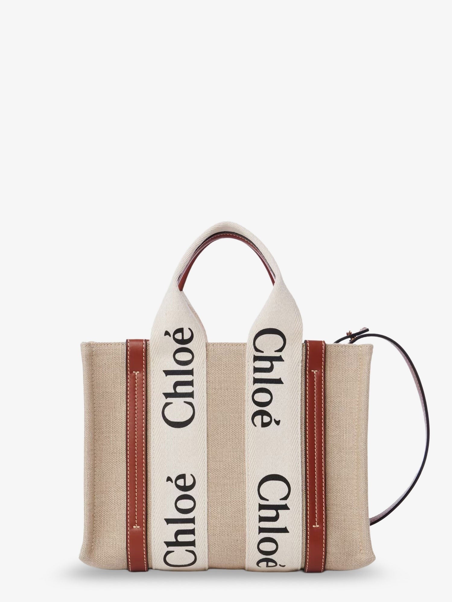 Chloé Women's Woody Linen and Leather Tote Bag White