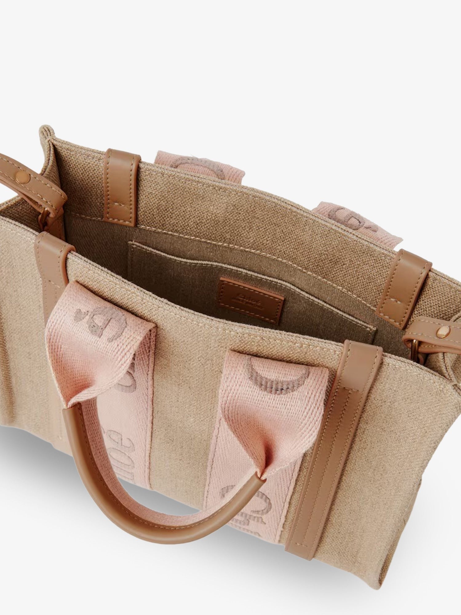 Chloé Women's Woody Linen Canvas and Leather Crossbody Bag Beige