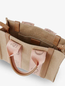 Chloé Women's Woody Linen Canvas and Leather Crossbody Bag Beige