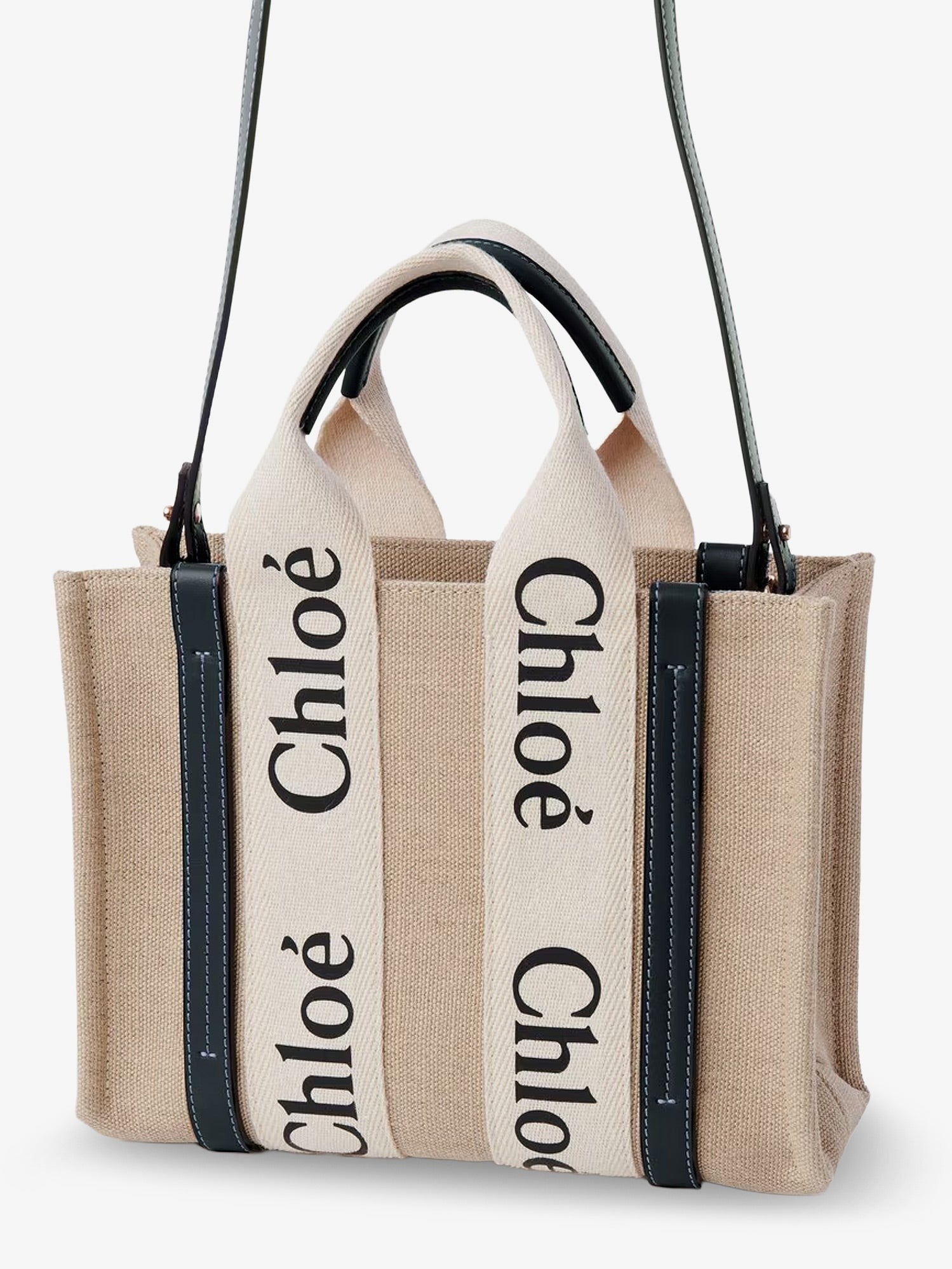 Chloé Women's Woody Linen Canvas and Leather Crossbody Bag White