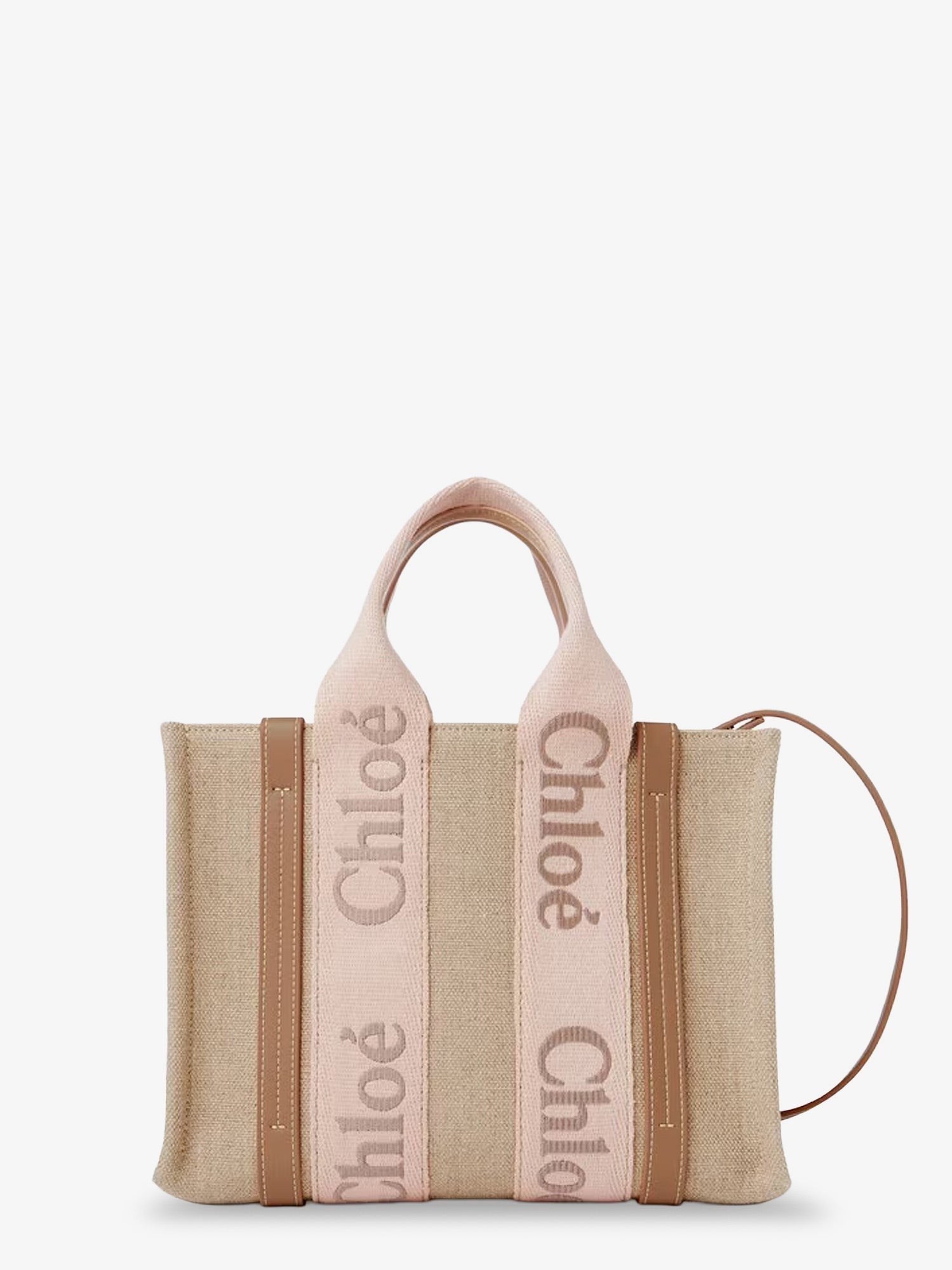 Chloé Women's Woody Linen Canvas and Leather Crossbody Bag Beige