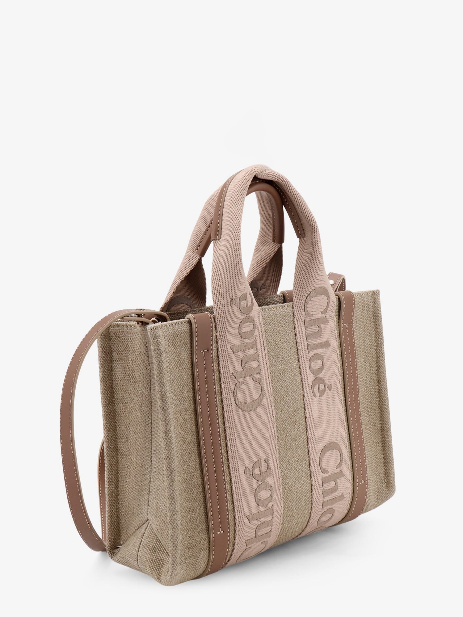 Chloé Women's Woody Linen Canvas and Leather Crossbody Bag Beige