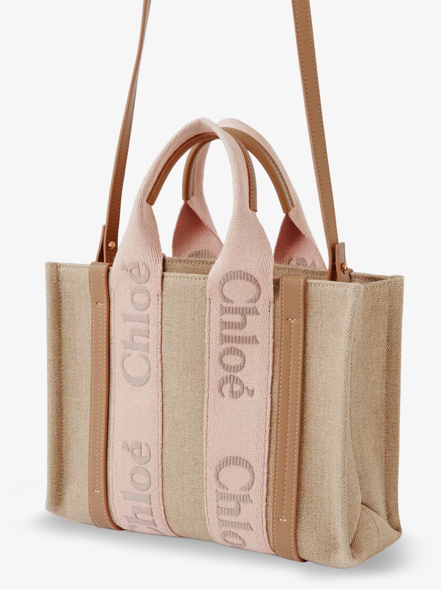 Chloé Women's Woody Linen Canvas and Leather Crossbody Bag Beige
