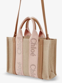 Chloé Women's Woody Linen Canvas and Leather Crossbody Bag Beige