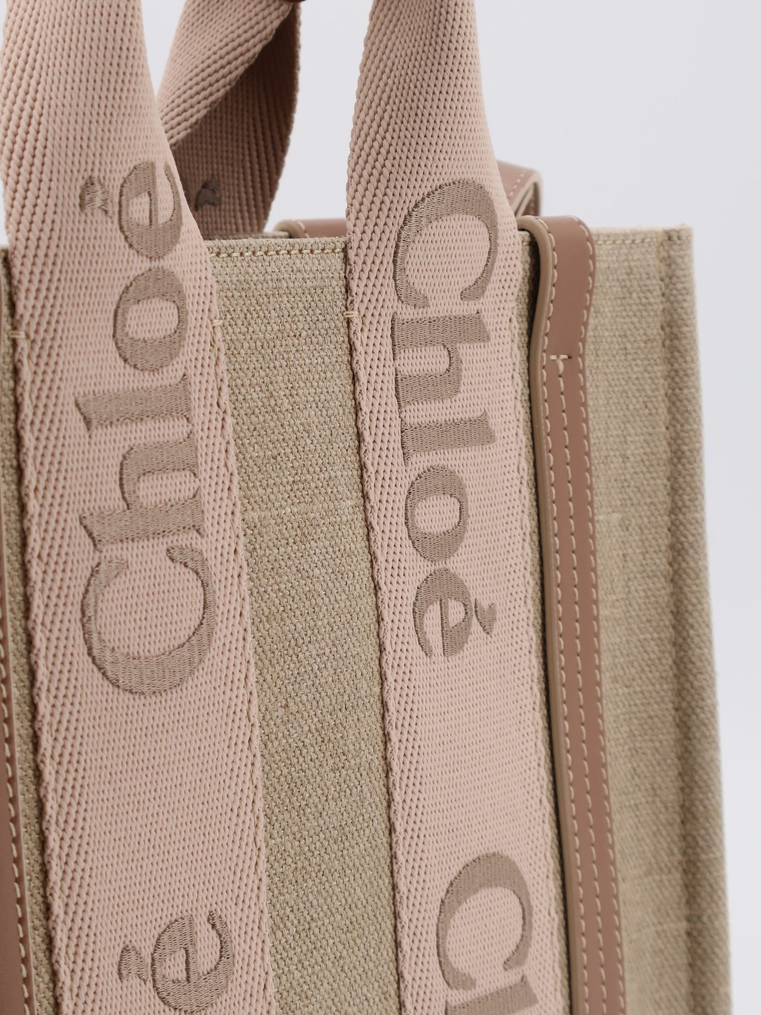 Chloé Women's Woody Linen Canvas and Leather Crossbody Bag Beige
