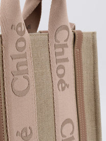 Chloé Women's Woody Linen Canvas and Leather Crossbody Bag Beige