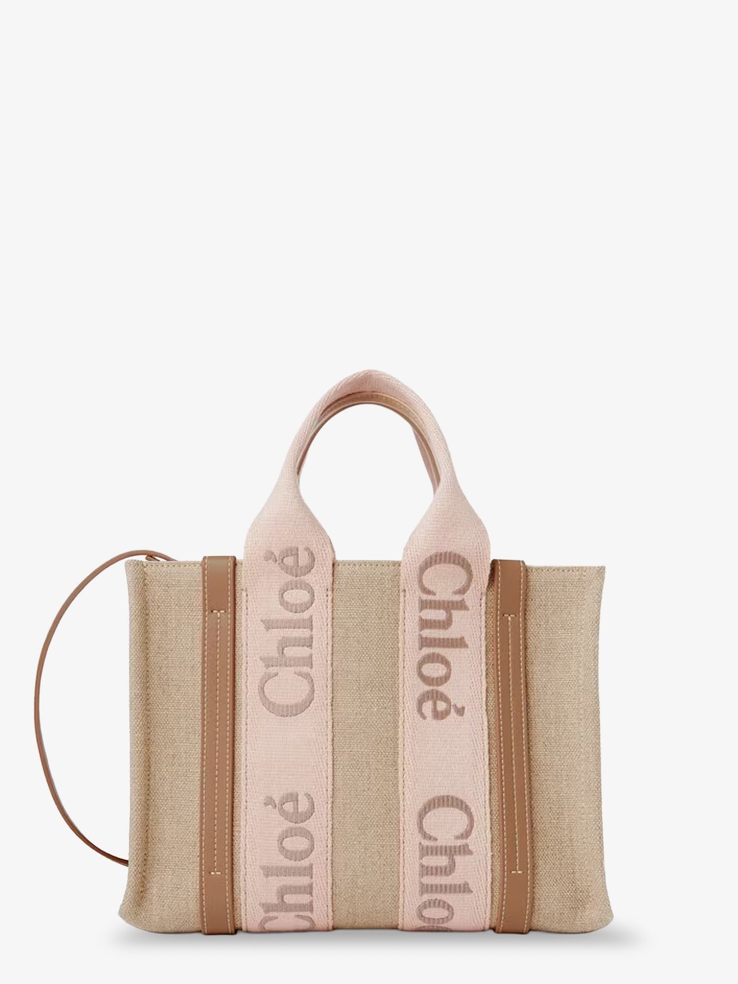 Chloé Women's Woody Linen Canvas and Leather Crossbody Bag Beige