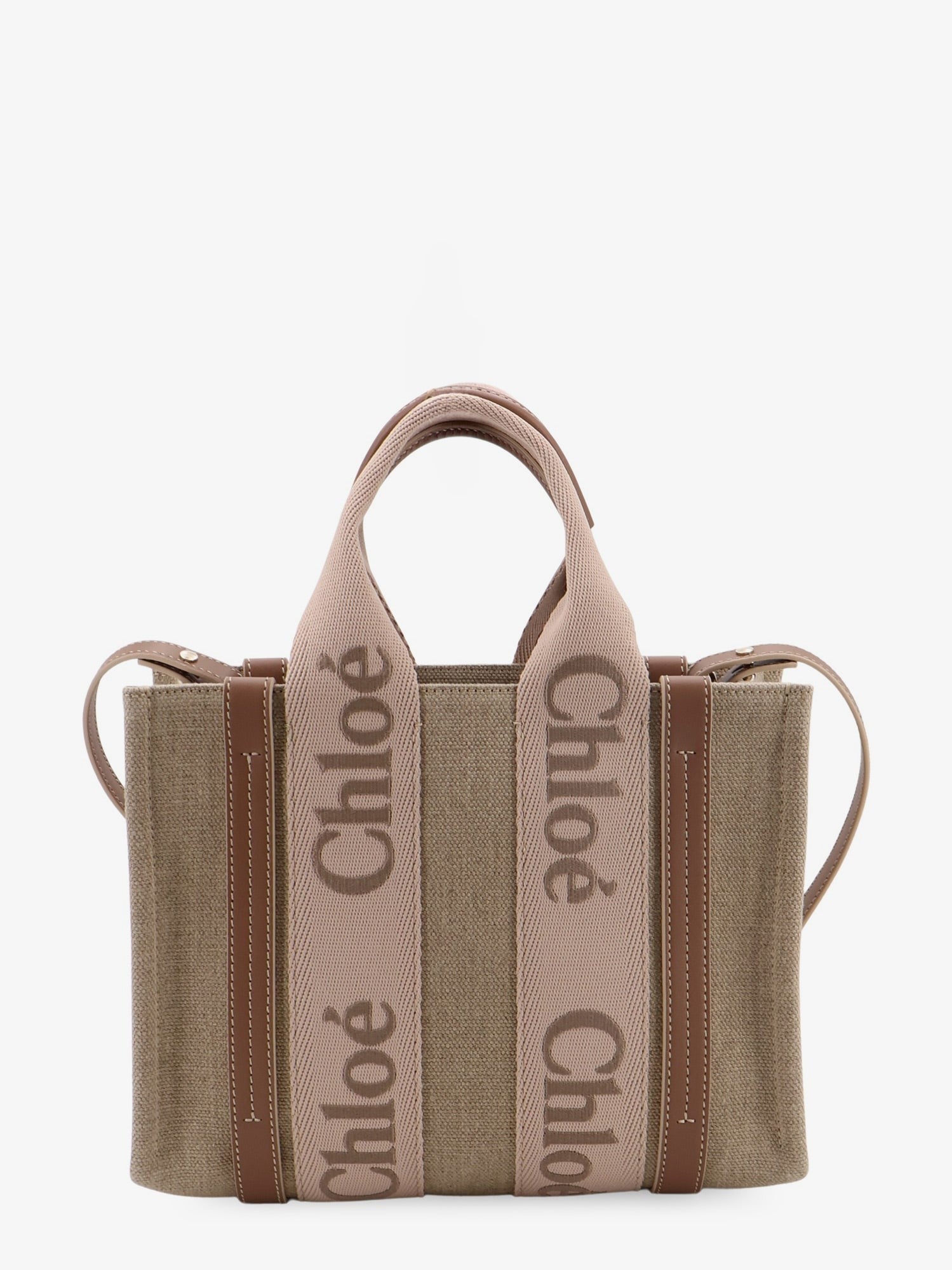 Chloé Women's Woody Linen Canvas and Leather Crossbody Bag Beige