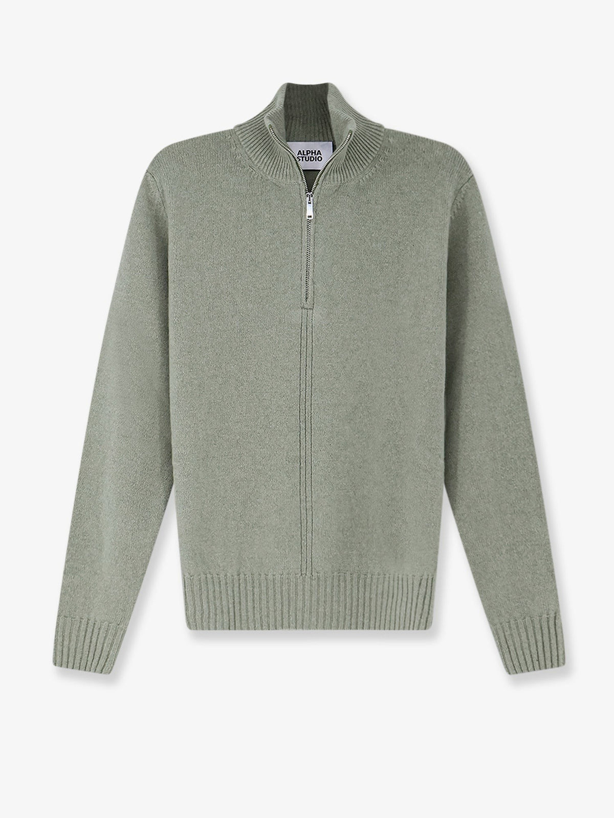 Alpha-Studio Men's Wool and Cashmere Half Zip Cardigan SALVIA
