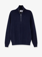 Alpha-Studio Men's Wool and Cashmere Half Zip Cardigan Blue