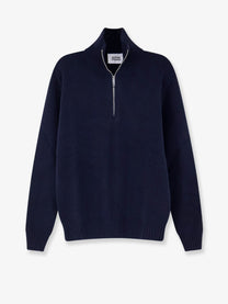 Alpha-Studio Men's Wool and Cashmere Half Zip Cardigan Blue